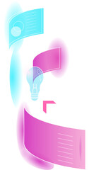 Poster - Infographic is showing light bulb with panels, 03 or 04 labels and cube floating on clear background