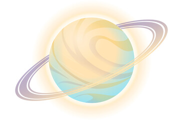 Poster - Floating flat design ringed planet is showing pastel swirls on transparent background