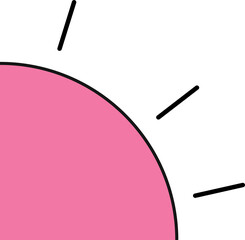 Poster - vector sun is showing pink semicircle outlined in black with radiating rays, transparent background