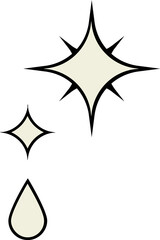 Poster - Showing two 4-pointed cream sparkles and droplet outlined black on transparent backdrop, copy space