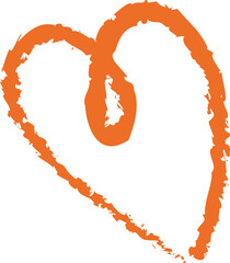 Poster - Stylized orange heart outline is floating in textured brushstroke style on transparent background