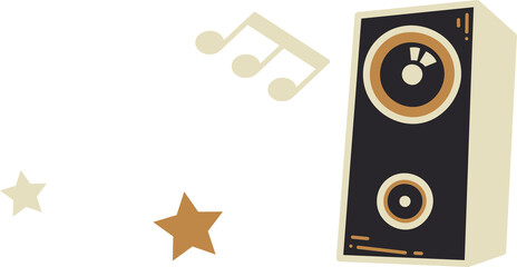 Poster - Flat design speaker illustration is floating on transparent background with musical notes and stars