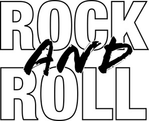 Poster - ROCK AND ROLL flat design is combining block letters with brush script on transparent background