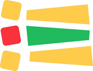 Poster - Flat design is showing rounded squares and trapezoids in yellow, red, green on transparent backdrop