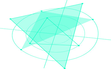 Poster - Abstract polygon is floating over rings, gridlines, flat design transparent background, copy space
