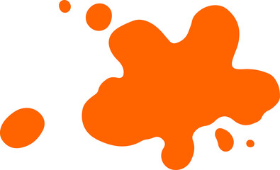 Poster - Flat design paint splatter is forming bright orange blob with droplets on transparent background
