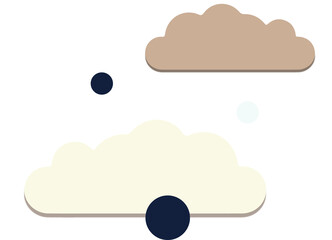 Poster - Flat cream and tan clouds are floating on transparent background with navy and off white circles