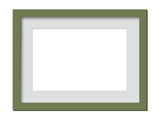 Poster - Empty horizontal frame is showing olive border, white mat, drop shadow, in flat design, copy space