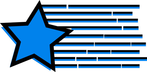 Poster - Stylized shooting star icon is streaking across flat design, blue outlines, transparent background