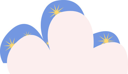 Poster - Abstract design showing cloud on transparent background with pink and blue forms, yellow starbursts