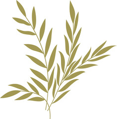 Poster - Stylized vector is showing three slender golden branches fanning leaves, transparent background