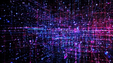 Poster - Vibrant Abstract Digital Matrix with Luminous Pink and Blue Lights