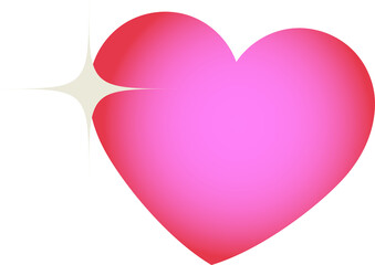 Poster - Flat design heart with pink red gradient is floating beside star sparkle on transparent background