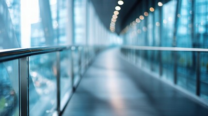 Poster - Abstract Blurred Corporate Walkway with Glass Railing Perspective