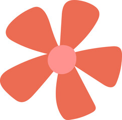 Poster - Flat-design flower is showing six red-orange petals around pink circle on transparent background