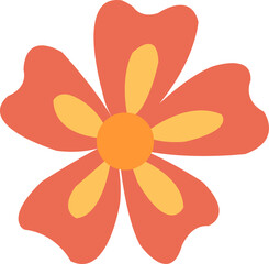 Poster - Flat design flower is showing orange-red and yellow petals, orange center on transparent background