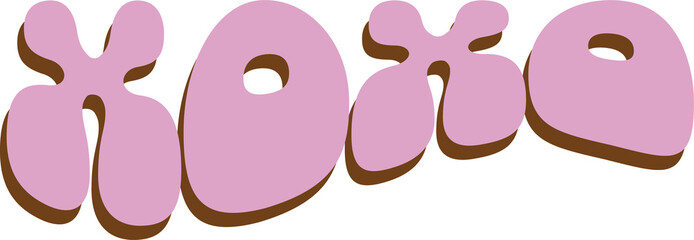 Poster - Bubbly XOXO letters are showing flat style, pastel pink drips, brown shadow, transparent background