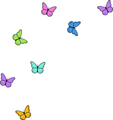Poster - Flat vector butterflies floating on transparent background, in vivid hues and bold outlines