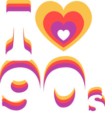 Poster - Retro text graphic is displaying 'I heart 90s' on transparent canvas with yellow-red-purple shadows