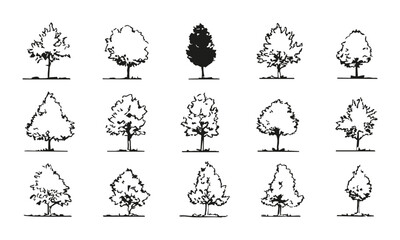 Wall Mural - black and white tree silhouettes collection. landscape architecture and environmental design element