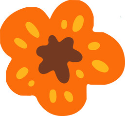 Poster - Flat vector flower is showing orange petals, yellow spots and brown center, transparent background