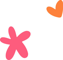 Poster - Pink star shape with five lobes and orange heart are floating on transparent background, flat style