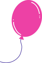 Poster - Helium-style pink balloon is floating in flat design with purple string on transparent background
