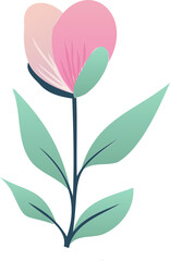 Poster - Stylized flower is showing heart-shaped pink-peach bloom with teal leaves on transparent background