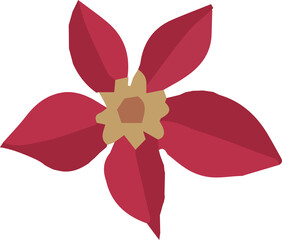 Poster - Five-petal flower is blooming in flat vector, red petals, yellow nucleus on transparent background