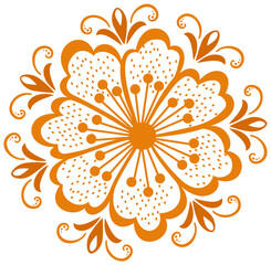Poster - Stylized floral motif is radiating petals and swirling vines in flat design, transparent background
