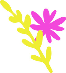 Poster - Stylized branch is showing yellow leaves and pink flower in flat design on transparent background