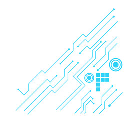 Poster - Circuit diagram is showing neon traces, nodes, rings and grid on transparent canvas in flat design