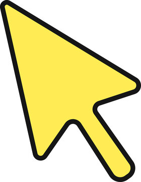 Yellow cursor arrow is pointing diagonally upward to right in flat design, transparent background