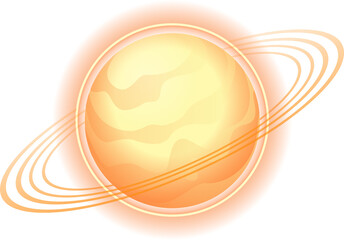 Poster - Flat design showing planet-like orb glowing with layered gradients, rings on transparent background