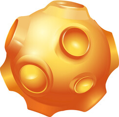 Poster - Golden-orange orb is floating on transparent background, showing circular indents in 3D