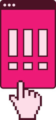 Poster - Flat vector touchscreen graphic is floating on transparent background with pixel-art hand tapping