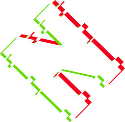 Poster - Abstract geometric form is floating on transparent backdrop with white blocks and red green borders