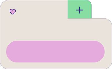 Aufkleber - Flat vector UI card is showing heart icon, plus tab and pink button on transparent background