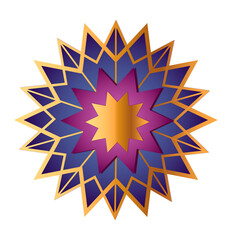 Poster - Flat rosette featuring gold frame blue-magenta layers central gold star transparent background