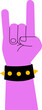 © vectorfusionart - Flat purple hand is showing rock horns with studded and spiked leather band, transparent background