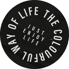 Aufkleber - Flat design badge showing bold curved white text on black circular disc, transparent background