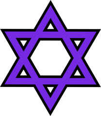 Poster - stylized hexagram is showing two purple triangles in flat style on transparent backdrop, copy space