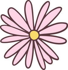 Poster - Stylized pink flower graphic is showing on transparent background with yellow core and dark outline