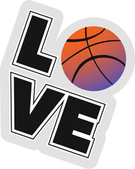 Poster - Sticker-style illustration is featuring LOVE with gradient basketball O on transparent background