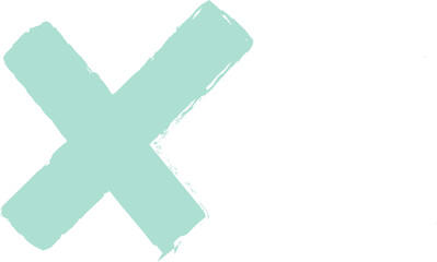 Poster - Mint green X symbol is forming on transparent layer in flat design, showing brushstroke texture