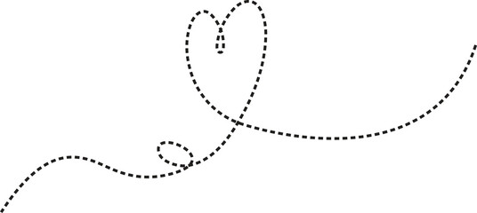 Poster - Abstract dashed line path is flowing across transparent canvas, looping into dark grey heart shape