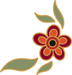 Poster - Floral motif is showing maroon petals, orange disk, olive leaves in flat style on clear background
