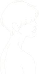 Poster - Minimalist white continuous line art is showing human side profile, transparent background