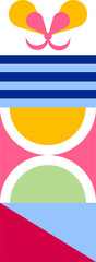 Poster - Flat design is showing mustard ovals, pink teardrops and blue stripes on transparent background
