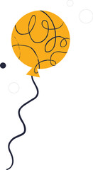 Poster - Yellow balloon is floating in flat on clear background featuring black squiggly pattern, string